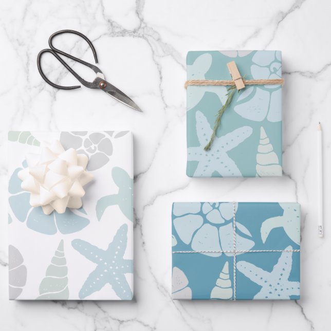 Feuille De Papier Cadeau Motif Seashell & Sea Turtle (Recto)