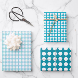 Feuille De Papier Cadeau Motif simple à pois bleu sarcelle et blanc