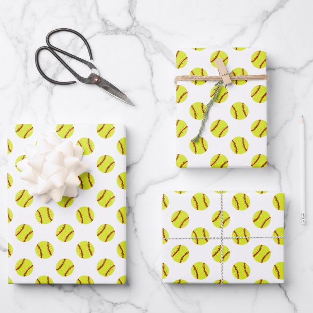 Feuille De Papier Cadeau Motif Softball (Recto)