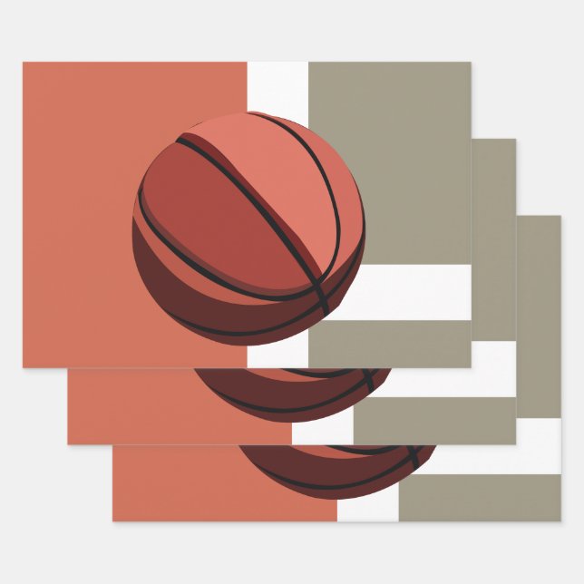 Feuille De Papier Cadeau Motif sportif de basket-ball (Lot)