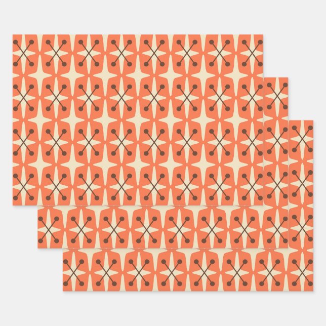Feuille De Papier Cadeau Motif Starburst moderne du milieu du siècle (Lot)