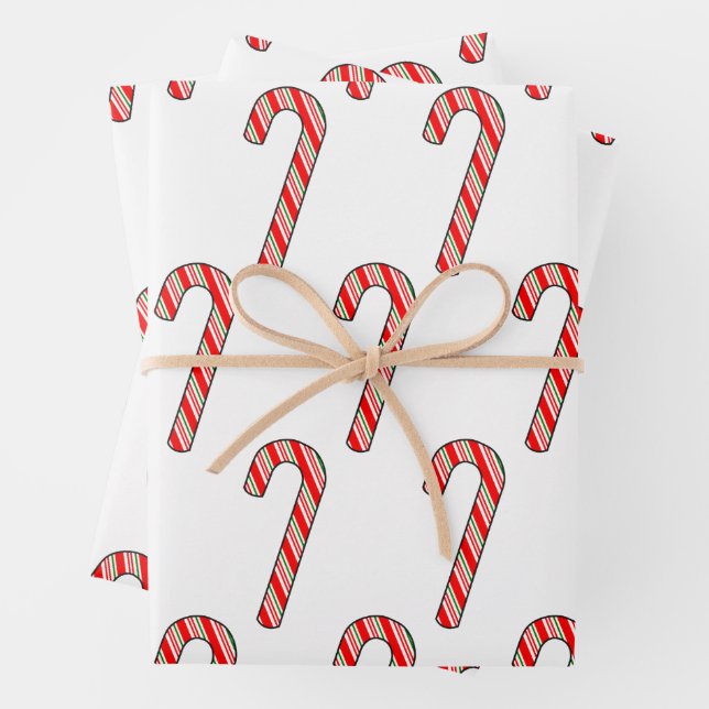 Feuille De Papier Cadeau Motif sucre de canne de Noël (En situation)