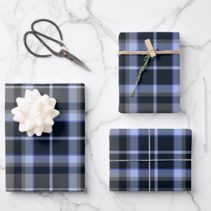 Feuille De Papier Cadeau Motif Tartan bleu moderne