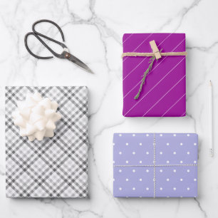 Feuille De Papier Cadeau Motif Tartan Gris Avec Violet Et Lilac