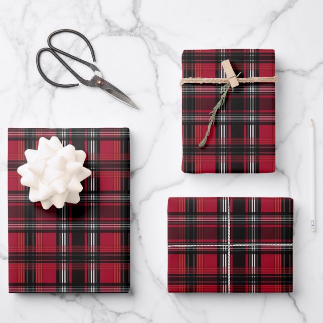 Feuille De Papier Cadeau Motif Tartan Rouge Et Noir (Recto)