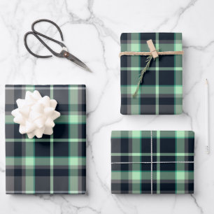 Feuille De Papier Cadeau Motif Tartan vert moderne
