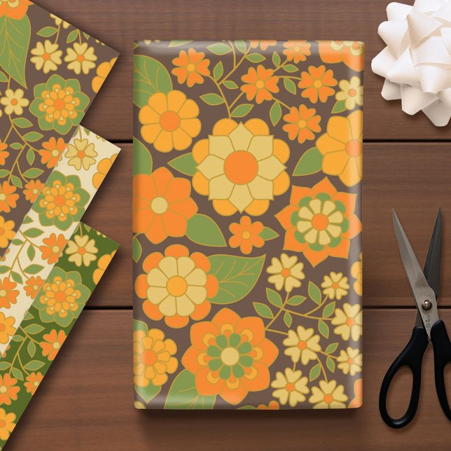 Feuille De Papier Cadeau Motif tendance rétro floral - funky (Custom Wrapping Paper)