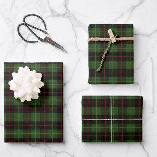 Feuille De Papier Cadeau Motif traditionnel rouge tartan vert foncé