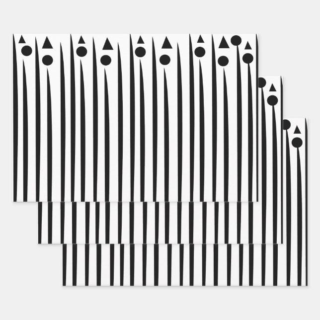 Feuille De Papier Cadeau Motif triangle cercle noir et blanc (Lot)