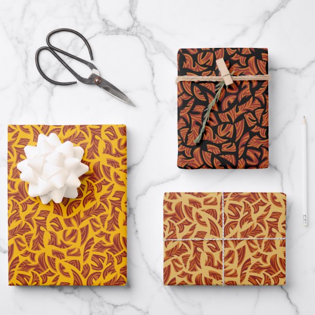 Feuille De Papier Cadeau Motif tribal ethnique Orange et Brown (Recto)