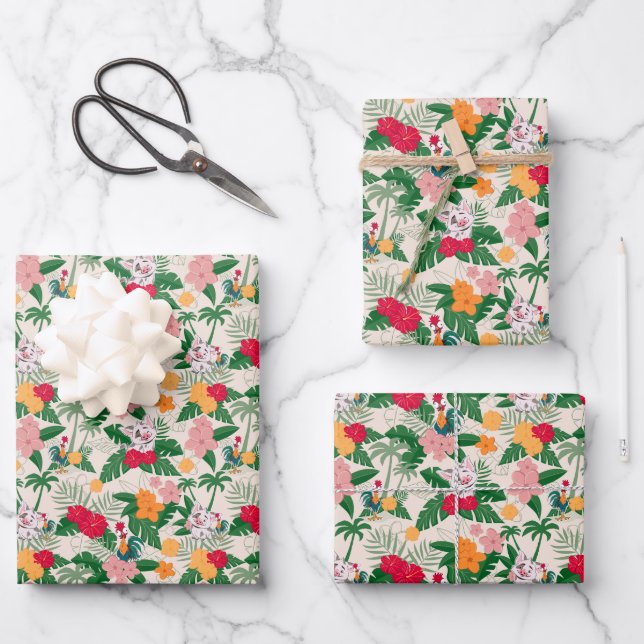Feuille De Papier Cadeau Motif tropical de Pua et Heihei (Recto)