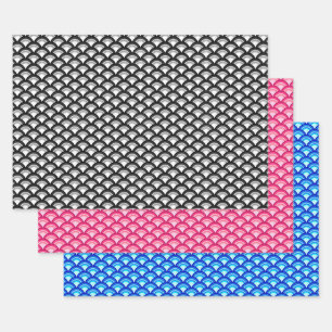 Feuille De Papier Cadeau Motif Vague Art Déco, Noir/Blanc, Rose, Bleu