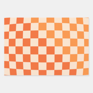 Feuille De Papier Cadeau Motif vérifié Orange de chaîne