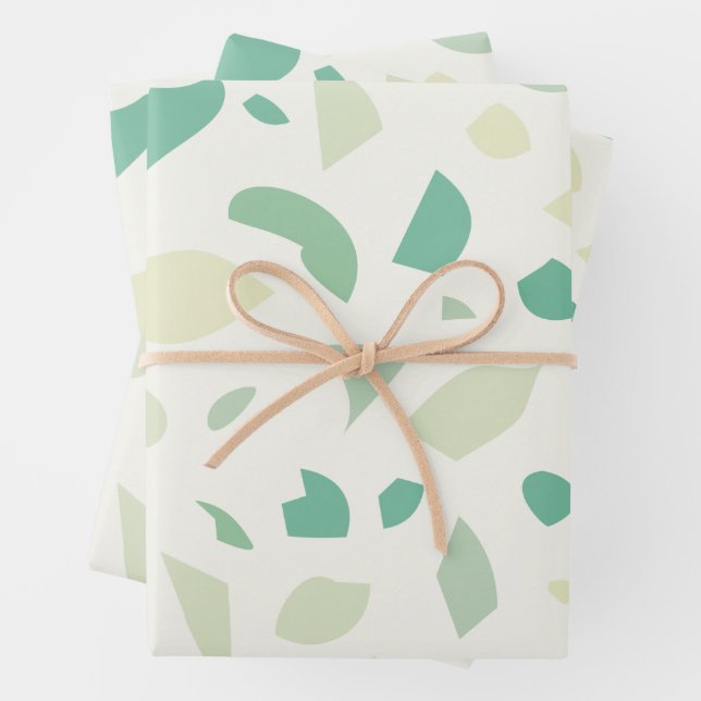 Feuille De Papier Cadeau Motif vert terrazzo (En situation)