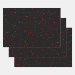 Feuille De Papier Cadeau Motif Vintage Élégant Noir Rouge Terrazzo