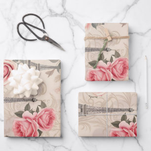 Feuille De Papier Cadeau Motif Vintage Paris France