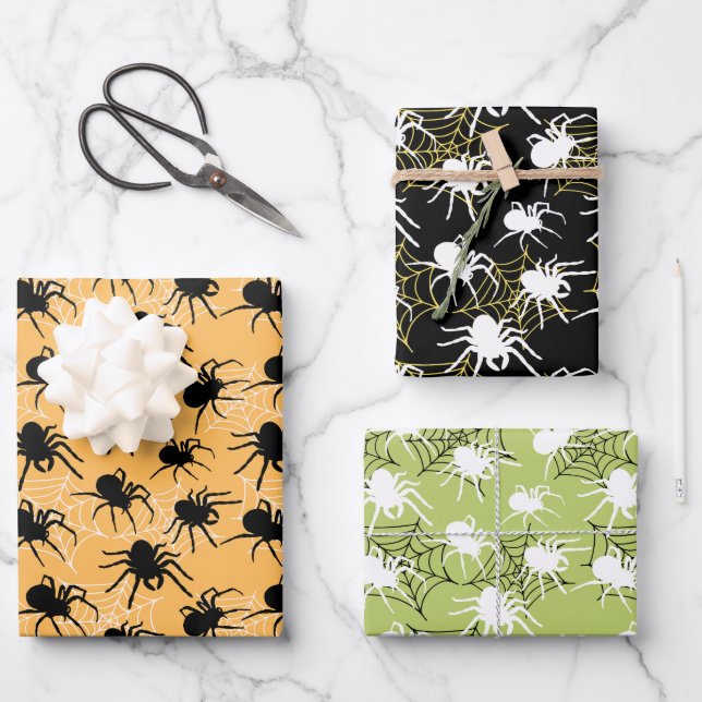 Feuille De Papier Cadeau Motif Web Halloween Black White Spider & Spider (Recto)