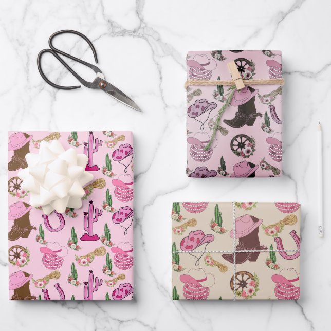 Feuille De Papier Cadeau Motif Western Cowgirl de Campagne (Recto)