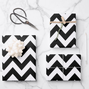 Feuille De Papier Cadeau Motif Zigzag noir et blanc Chevron