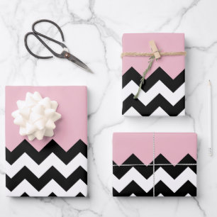 Feuille De Papier Cadeau Motif Zigzag noir et blanc, Chevron, rose