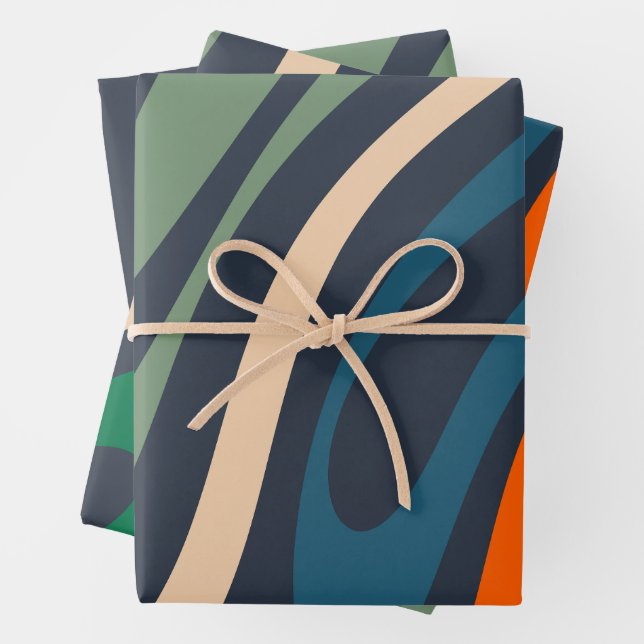 Feuille De Papier Cadeau Motifs Abstraits rétro de boucles ondulées (En situation)
