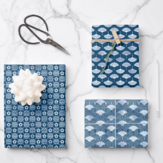 Feuille De Papier Cadeau Motifs bleus sereins : Ventilateurs, Vagues et con