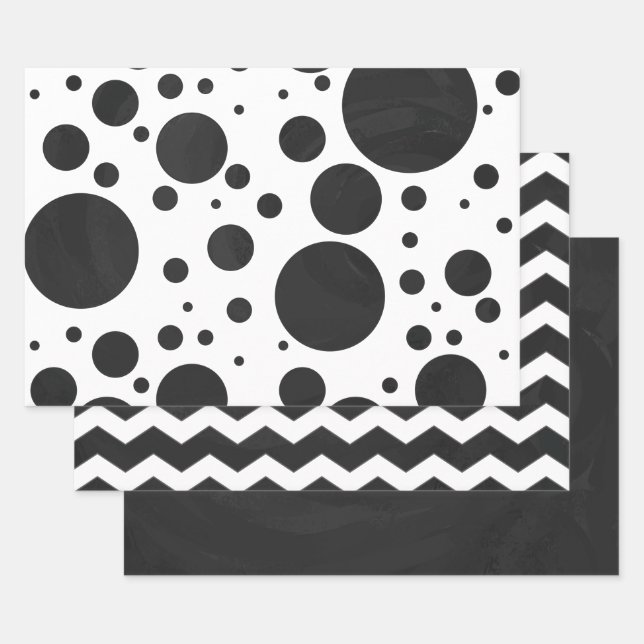 Feuille De Papier Cadeau Motifs coordonnés couleur noire dramatique (Lot)
