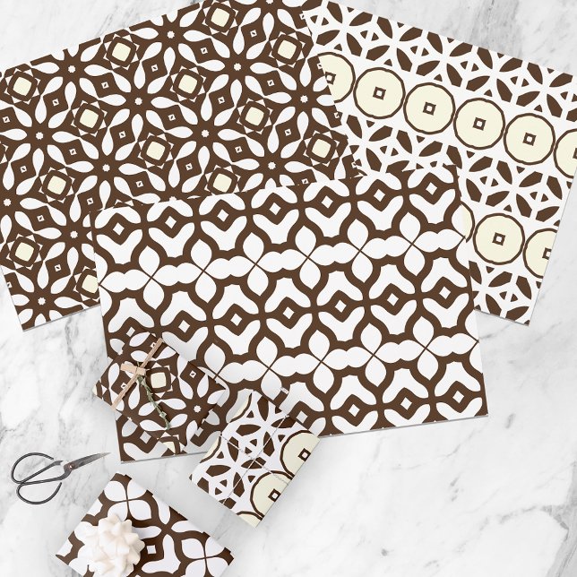 Feuille De Papier Cadeau Motifs crémeux en mosaïque blanche et Brown maroca (Créateur téléchargé)