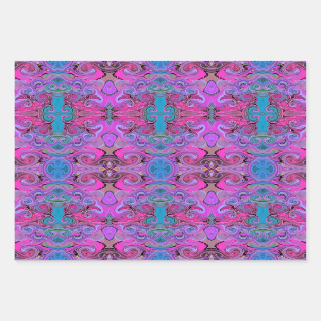 Feuille De Papier Cadeau Motifs d'Art Liquide en violet, rose et bleu (Devant)