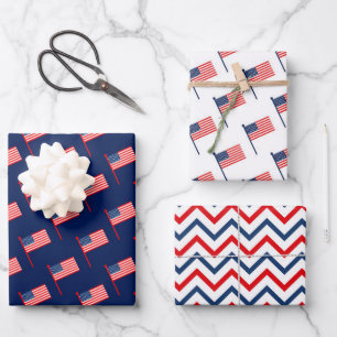 Feuille De Papier Cadeau Motifs de drapeau américain rouge, blanc et bleu p