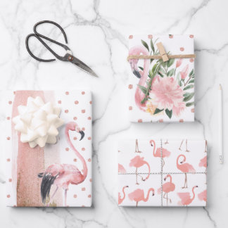 Feuille De Papier Cadeau Motifs de flamants roses glamour féminins