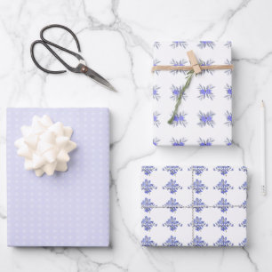 Feuille De Papier Cadeau Motifs de fleurs violettes anciennes à pois florau