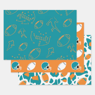 Feuille De Papier Cadeau Motifs de football sarcelle, orange et blanc
