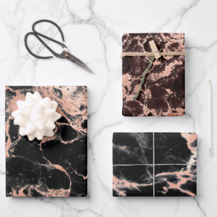Feuille De Papier Cadeau Motifs de marbre modernes noir et or rose