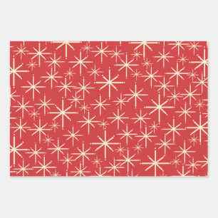 Feuille De Papier Cadeau motifs de Noël des années 1950 en Crème verte roug