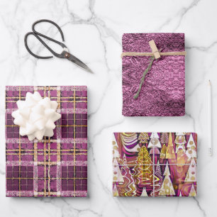 Feuille De Papier Cadeau Motifs de Noël Magenta Gold #7#25#32 ID1009