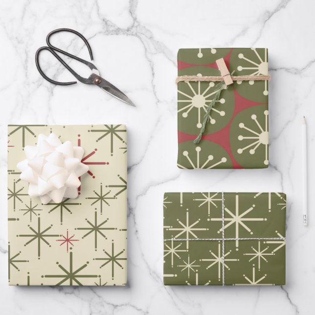 Feuille De Papier Cadeau Motifs de Noël modernes du Moyen-siècle (Recto)