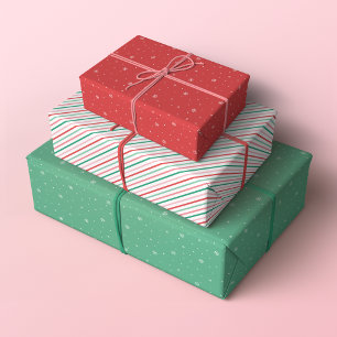 Feuille De Papier Cadeau Motifs de Noël rétro en rouge, rose et vert