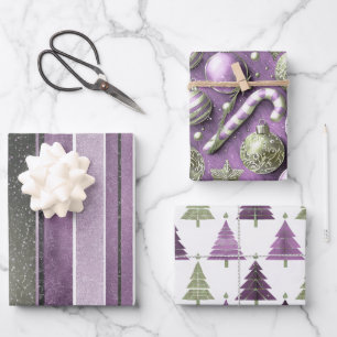 Feuille De Papier Cadeau Motifs de Noël vert violet #12#24#27 ID1009