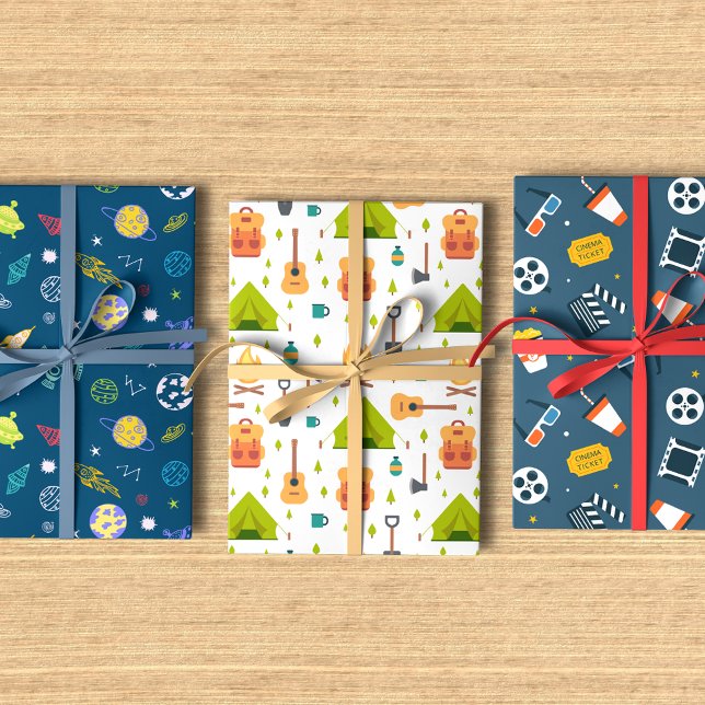 Feuille De Papier Cadeau Motifs de trio Hobbies favoris (Créateur téléchargé)