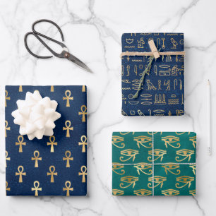 Feuille De Papier Cadeau Motifs d'hiéroglyphe égyptien d'or