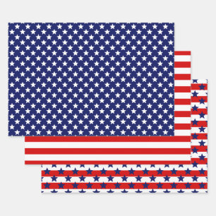 Feuille De Papier Cadeau Motifs DIY Étoiles Patriotes et Couleurs de Fond