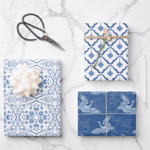 Feuille De Papier Cadeau Motifs en céramique bleu classique chinois