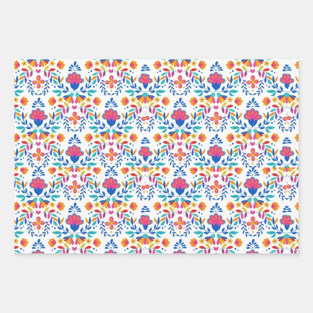 Feuille De Papier Cadeau motifs floraux de l'art populaire mexicain (Devant)
