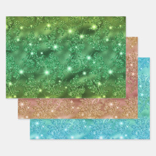 Feuille De Papier Cadeau Motifs Floraux Pailletés Ombre avec des Étincelles