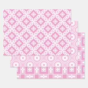 Feuille De Papier Cadeau Motifs géométriques gris rose et blanc