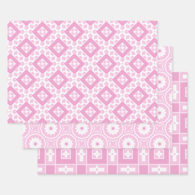 Feuille De Papier Cadeau Motifs géométriques gris rose et blanc (Lot)