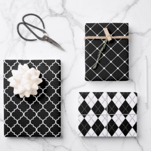 Feuille De Papier Cadeau Motifs géométriques mixtes noir et blanc 