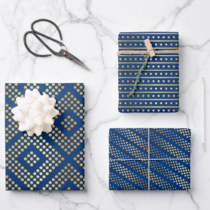 Feuille De Papier Cadeau Motifs Gold Dot sur Royal Blue