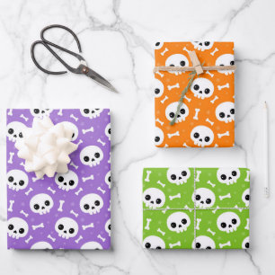 Feuille De Papier Cadeau Motifs mignons de crâne et d'os pour Halloween